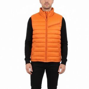 Cole Haan Mens Orange Quilted Puffer Vest With Zip Pockets Lightweight Sz M